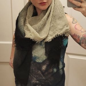 Mossimo Dip Dye Ombre Open Knit Wide Frayed Hem Goth Wrap Scarf